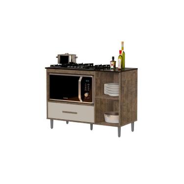 Imagem de Balcão de Cozinha Para Fogão Cooktop com Nicho para Microondas Cordoba Canela Off White
