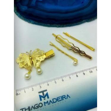 Imagem de Kit 1 bico de pato borboleta com perola e 3 grampos para cabelo - no-b