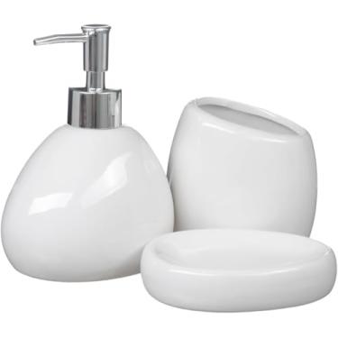 Imagem de Kit Banheiro Lavabo Cerâmica Serene Acessórios Branco 3 Pçs