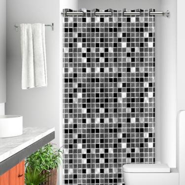 Imagem de Cortina Box para Banheiro em PVC, Design Pastilhas Preto e Cinza, Impermeável, com Ilhós, Antimofo, 1,98 x 1,38 cm