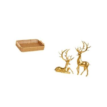 Imagem de Fenteer Cesta de Frutas E Prato de Pão Trançados Inspirados em Estátuas de Veados, Esculturas Decorativas para Mesa E, Coleção de Sala de Estar