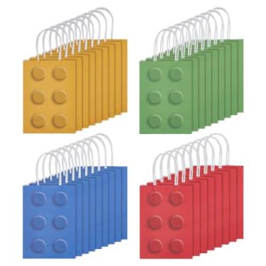 Imagem de GOMAKERER 36 peças, 4 cores, blocos de construção, sacos de presente de festa, sacos de papel de doces de tijolos, pequenos sacos de presente com alças para embalagem de festa de compras