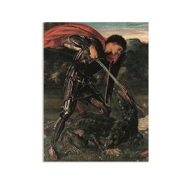 Imagem de SDYJ6GSW Edward Burne Jones Arte de parede São Jorge e o Dragão Pôster de pinturas famosas reprodução de imagens românticas decoração de parede Edward Burne Jones decoração de casa pôster 90 x 70 cm