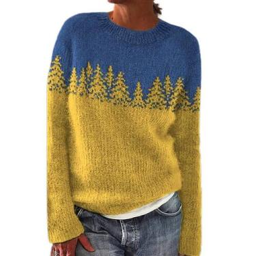 Imagem de Suéter feminino DMOYALA quente outono inverno 2024 amarelo/azul M