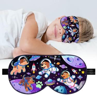 Imagem de Máscara de dormir infantil de seda: Máscara de olho 100% seda amoreira, máscaras de dormir com alça ajustável, capa de olho infantil impressa macia e com bloqueio de luz para meninos meninas