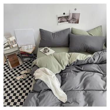 Imagem de Conjunto de roupa de cama de cor lisa, conjunto de 4 peças, 1 capa de edredom, 1 lençol com elástico e 2 fronhas, conjunto de capa de edredom tamanho Queen King (cinza King)