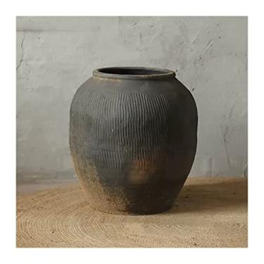 Imagem de Vasos de flores grande, redondo, barrigueira, cinza, vaso de cerâmica, vintage, flor, verde, vaso de cerâmica, chão, decoração de sala de estar, hotel, corredor, lobby, decoração, vaso decorativo