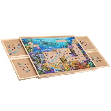 Imagem de Mesa de Quebra-Cabeça para Adultos, Vem com 6 Gavetas Deslizantes, Placa de Quebra-Cabeça de Madeira de 1000 Peças, Mesa de Quebra-Cabeça Dobrável de Madeira com 1000 Peças
