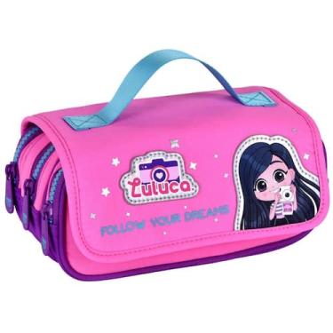 Imagem de Estojo Escolar Luluca Estampa Colorida Resistente Compartimentos Divis