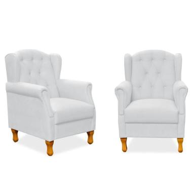 Imagem de Kit 02 Poltronas Decorativas Para Sala de Estar Yara P02 Corino Branco - Lyam Decor