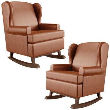 Imagem de Kit 2 Poltronas De Amamentação Com Balanço Malu Base De Madeira P02 Couríssimo Camel - Lyam Decor