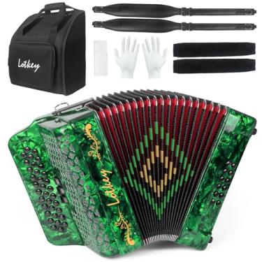 Imagem de Lotkey Acordeão diatônico de 34 teclas, acordeões de celuloide multitons 3412 mais altos e claros do que plástico para adultos, iniciantes, profissionais com bolsa atualizada, correias, protetor de
