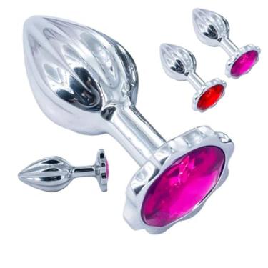 Imagem de Plug Anal Em Metal Stripes Pequeno Com Pedra Fácil de Usar Mais Prazer Anal Textura Única [PINK]