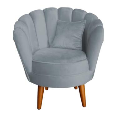 Imagem de Poltrona Decorativa Pétalas de Flor, Veludo, Design Clássico, Pés Palito, para Sala de Estar, Recepção e Quarto, (Cinza)