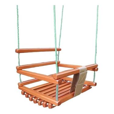 Imagem de Balanço Infantil de Madeira Para Crianças até 10 anos (Verniz Tecido Marrom)