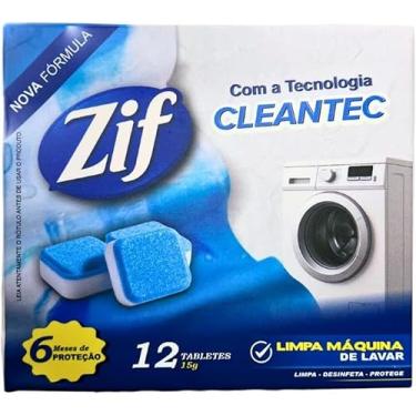 Imagem de Limpa Maquina de Lavar Roupas Zif Tabletes kit c12 unds de 15g (180g) 12 Ciclos de Limpeza Remove Odor Bacterias para todas as maquinas de Lavar Roupas com tampa frontal ou superior.