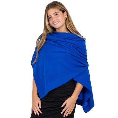 Imagem de Velanio Cashmere Cachecol luxuoso de malha para viagem, estola pashmina, cachecol para todas as estações para mulheres, mistura de lã de caxemira, Cianina, azul royal, Large
