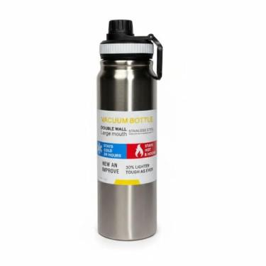 Imagem de Garrafa Térmica de Aço Inox, 800ml - Brilhante, Parede Dupla, Alça e Bico Esportivo, Mantém Bebidas Frias e Quentes por 12h (Prata)