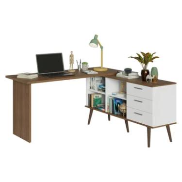 Imagem de Escrivaninha Mesa De Estudos De Canto 3 Gavetas Branco/rustic Lisboa Madesa