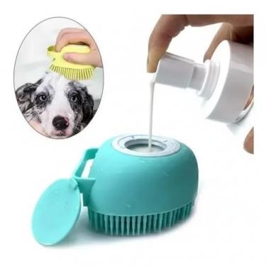 Imagem de Lava Pelo Pet Escova de Banho para Cães e Gatos com Dispenser de Shampoo – Massageadora de Silicone Suave, Limpeza Profunda e Confortável COR ALEATÓRIA