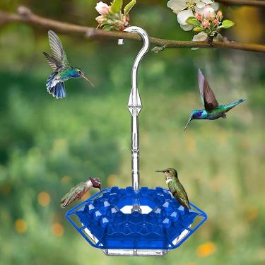 Imagem de 1 alimentador de beija-flor para ambientes externos, alimentador de beija-flor e fosso de formiga embutido, 30 portas de alimentação para pendurar ao ar livre e à prova de formigas e abelhas (azul)