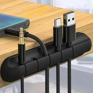 Imagem de Grampo organizador de cabos com vários compartimentos – plástico branco durável, suporte de gerenciamento de cabos USB para mesa, preto