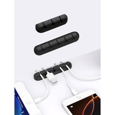 Imagem de Clipes de suporte de cabo, 2 peças de clipes autoadesivos para gerenciamento de cabos - organizador de cabos para mesa/escritório/casa, suporte de fio para cabos USB/carregador/mouse/PC (preto, 3+5)
