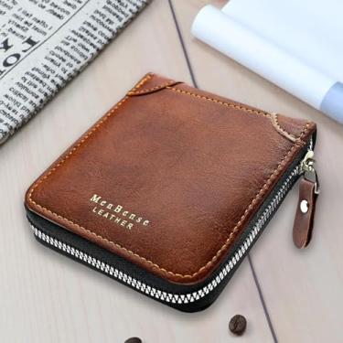 Imagem de Carteira masculina, carteira dobrável de bolso frontal, minimalista, bolso frontal, carteira masculina vintage com compartimento para vários cartões de grande capacidade (marrom escuro), Marrom escuro