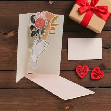 Imagem de 1 pç Cartão de felicitações rosas papel design presente cores sortidas 22 x 11 x 1 cm