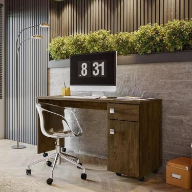 Imagem de Escrivaninha Office Malta - 1 Gaveta Com Chave E Rodízios Canela - Lukaliam Móveis Canela