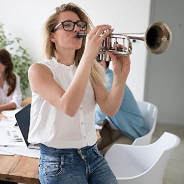 Imagem de Bocal de trompete para estudantes e profissionais, estrutura de metal durável com tampa ABS, acessórios de desempenho de tom brilhante, melhora a clareza do som e a ressonância (preto)