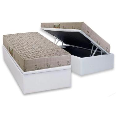 Imagem de Cama Box Baú Solteiro Kit Colchão Espuma D33 Cannes 88x188 Cor Branco Herval