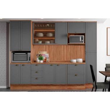 Imagem de Cozinha Completa Bella 9 Peças (2aéreos+2balcões+2paneleiros+3complementos) C9p41 Nogal-cinza - Carraro