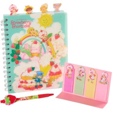 Imagem de Caderno espiral Strawberry Shortcake Tab, caneta esferográfica, abas adesivas, 96 páginas forradas, rosa
