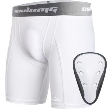 Imagem de Shorts de beisebol infantis acolchoados Coolomg para meninos com proteção para taça de beisebol, Branco, Medium