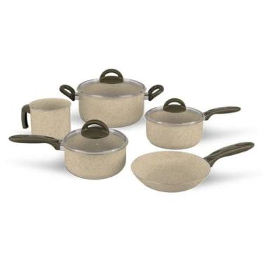 Imagem de Jogo de Panelas Brinox Antiaderente Ceramic Life 5 Peças Suprema Vanil