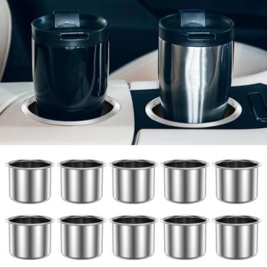 Imagem de Suporte de copo de mesa de jogo de aço inoxidável jumbo com 10 suportes para copos de pôquer, fácil instalação para trailer, barco, carro, caminhão, (6,8 × 5,5 cm)