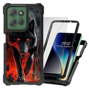 Imagem de DHYYDSQZ Capa para celular Motorola Moto G 5G 2025 com protetor de tela de vidro temperado, camada dupla, lobo, preto, rígido, policarbonato, TPU macio, à prova de choque, capa protetora para Moto G