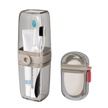 Imagem de WOKNOW Estojo de viagem para escova de dentes e estojo de viagem de sabonete, recipiente de sabão à prova de vazamento com capa, suporte de escova de dentes portátil para armazenamento de banheiro