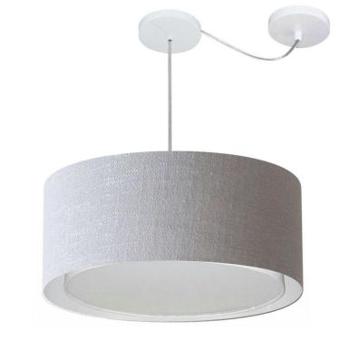 Imagem de Lustre Pendente Cilíndrico Com Desvio De Centro Vivare Md-4314 Cúpula Em Tecido 50x25cm - Bivolt Rustico-cinza 127/220v