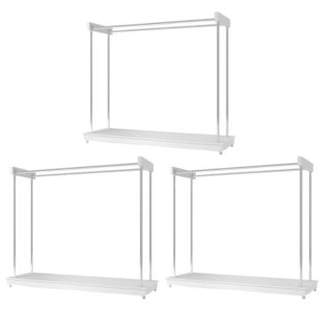 Imagem de Expositor Kit 3 Araras Closet De Roupas Com Rodízios Aço Cromado Branco