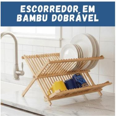Imagem de Escorredor De Pratos Em Bambu Dobrável Compacto Ecológico Bambu 100 Na