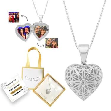 Imagem de Colar Relicário Mini Coração Telado Prata 925 60cm banhado - Morganitt