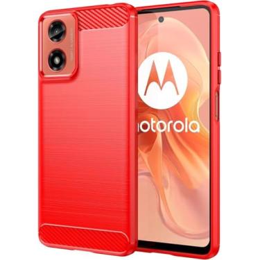 Imagem de Capa Para Motorola Moto G04, G04s, G24 e G24 Power (Tela 6.56) Carbon Fiber Leve Fina Maleável (Vermelho)