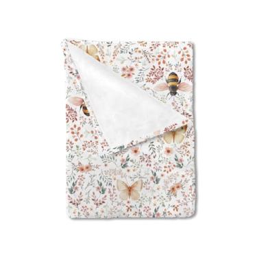 Imagem de Cobertor floral para bebês com borboletas, abelhas, abelhas, doces, abelhas, flores de mel, cobertores, primavera, folhas de flores silvestres, recém-nascido, infantil, berço, cobertor de cama de