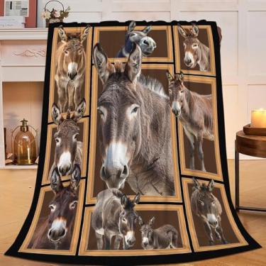 Imagem de Cobertor de burro, cobertor de flanela de flanela para decoração aconchegante, felpudo, macio, macio, leve, presentes para amantes de animais, meninas, homens, meninos, sofá, 127 x 101 cm