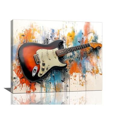 Imagem de Arte de parede de guitarra decoração de parede imagens de música Graffti instrumentos musicais impressões em tela pintura arte respingo decoração para sala de música quarto sala de estar presentes