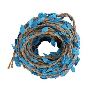 Imagem de Folha de folhagem falsa de videira artificial DIY Decoração de guirlanda Simulação Rattan para festa de casamento no jardim Decoração de casa 10m 32,8 pés Tecido de fio encerado (Azul)