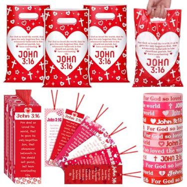 Imagem de Abbylike 126 peças/42 conjuntos de lembrancinhas religiosas para festa de dia dos namorados, incluindo John 316, bolsa de presente de borracha cristã, versículo bíblico, marcador de livro para igreja