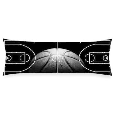 Imagem de Capa de almofada de corpo de basquete 50 x 152 cm, parquinho esportivo, quadra de basquete, fronha longa, tema esportivo, com fecho de envelope, capas de almofadas lombares pretas decorativas para